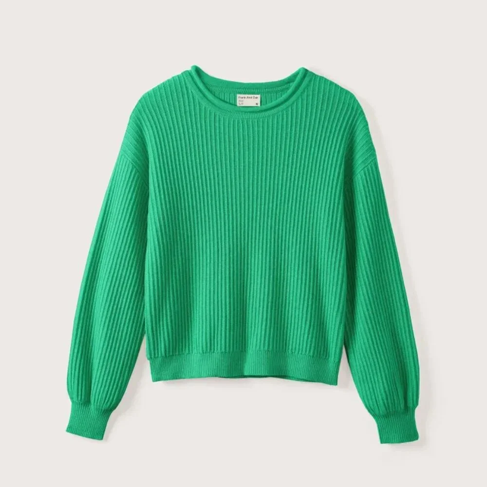 Frank & Oak Ribbed Crewneck Sweater in Bright Green - Picture 2 of 7